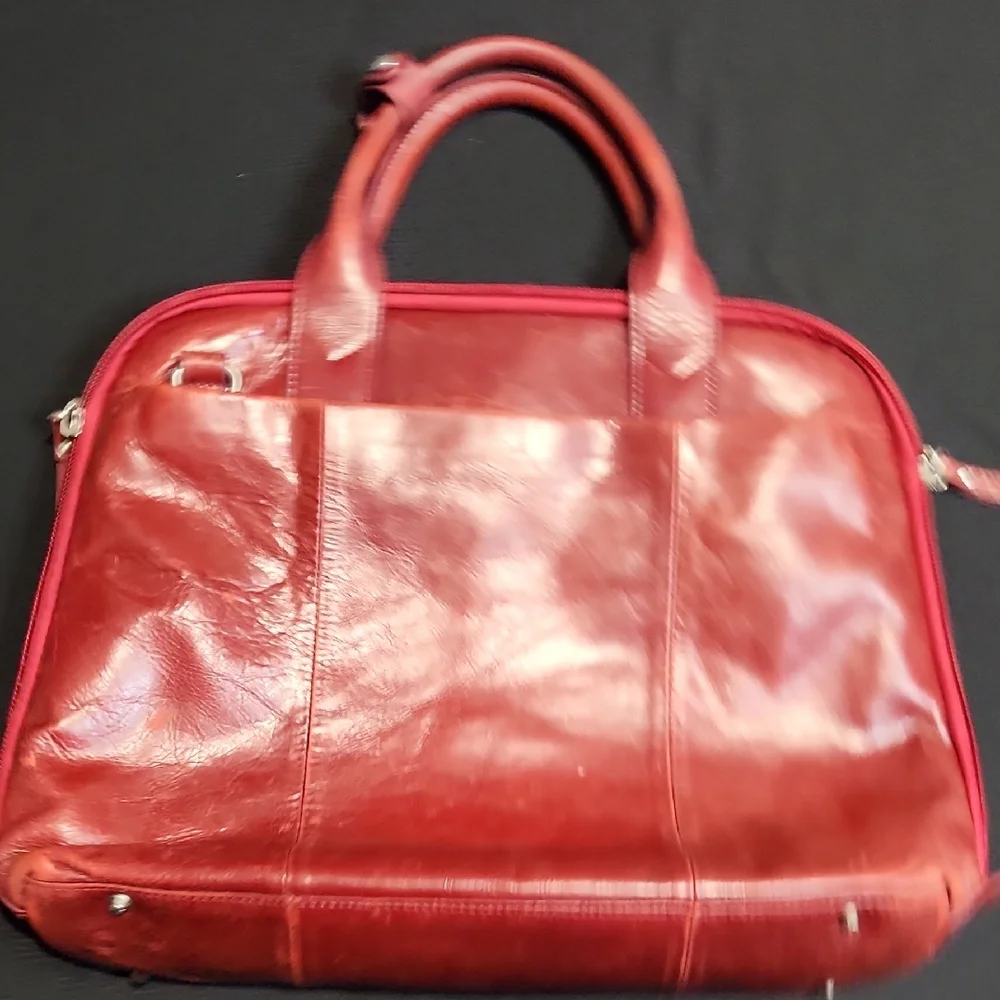 Red Leather Briefcase with Double Handles